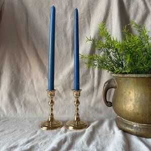 Vintage Solid Brass Candlestick Holders Pair, 5” Tall, Made in India